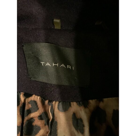 Tahari Purple 100% Wool Button-Up Coat W/ Leopard Print Lining, Size 14P - Picture 10 of 11